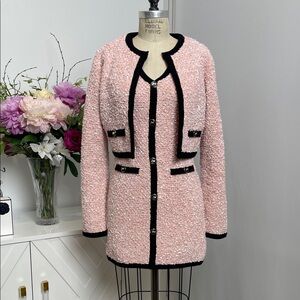 Pink Bouclé Trimmed Blazer Jacket